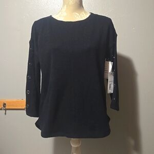 Liz Claiborne Signature Navy 3/4 Sleeve Sweater